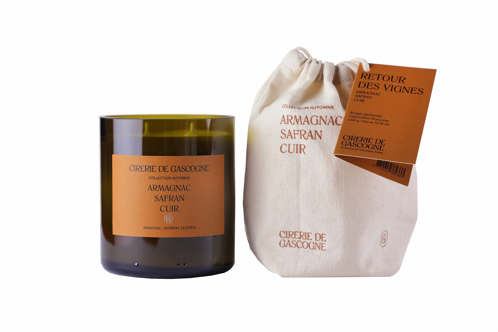 cirerie-de-gascogne-bougie-cul-de-bouteille-armagnac-safran-cuir image 1
