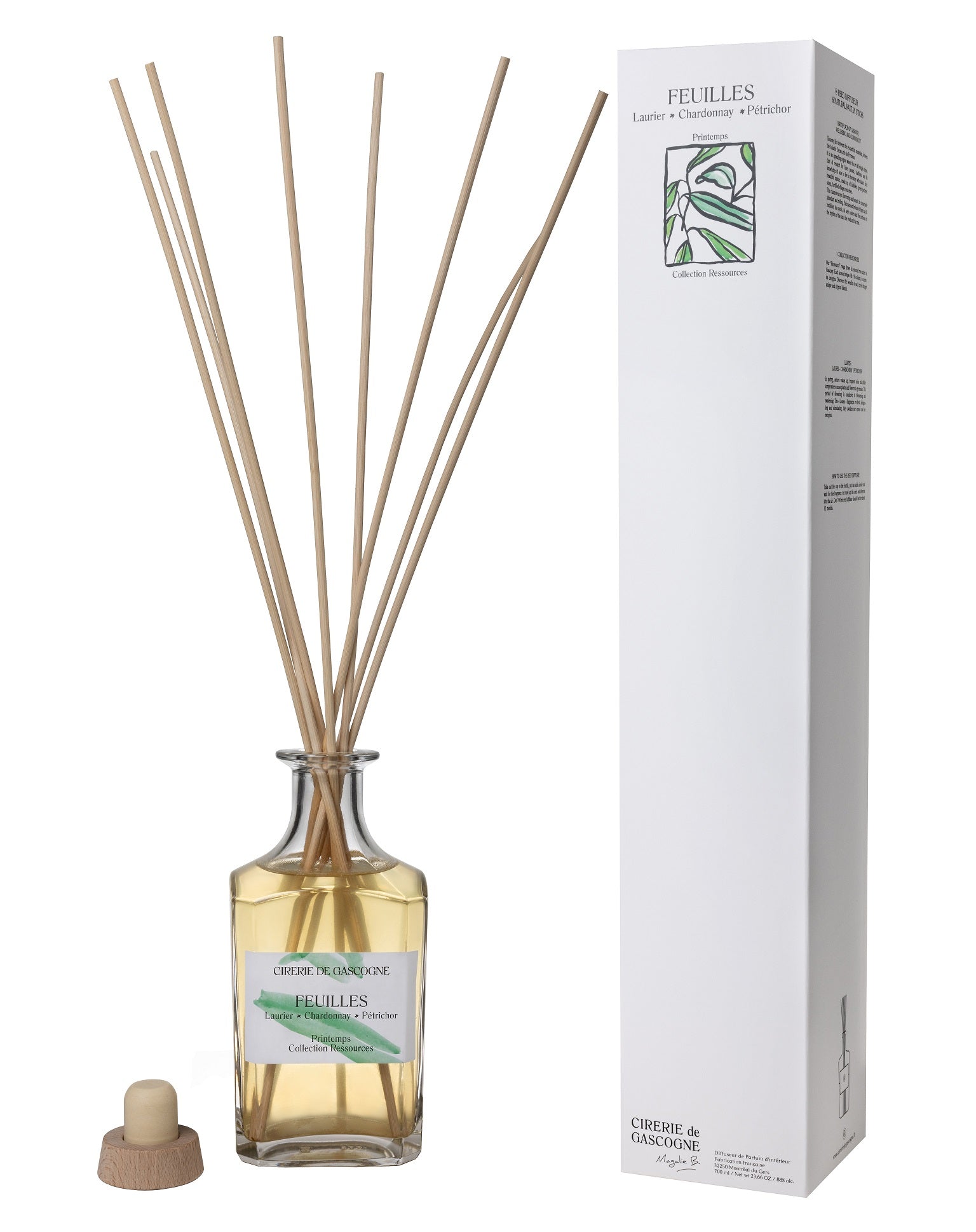 cirerie-de-gascogne-diffuseur-carafe-700-ml-printemps-feuilles-laurier-chardonna image 1