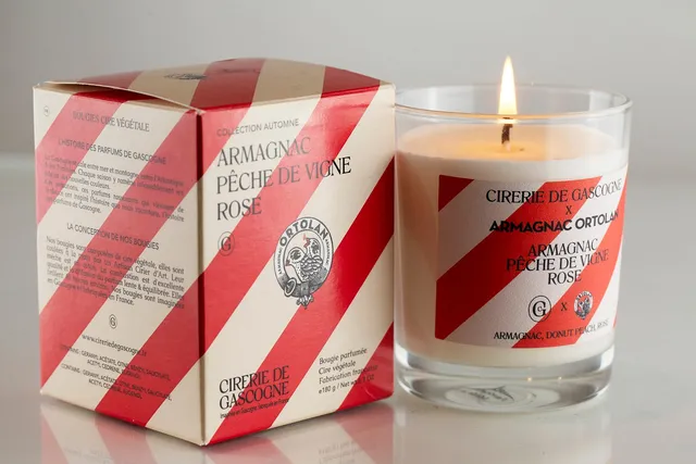 cirerie-de-gascogne-ortolan-armagnac-p-che-de-vigne-rose-bougie-parfum-e image 1