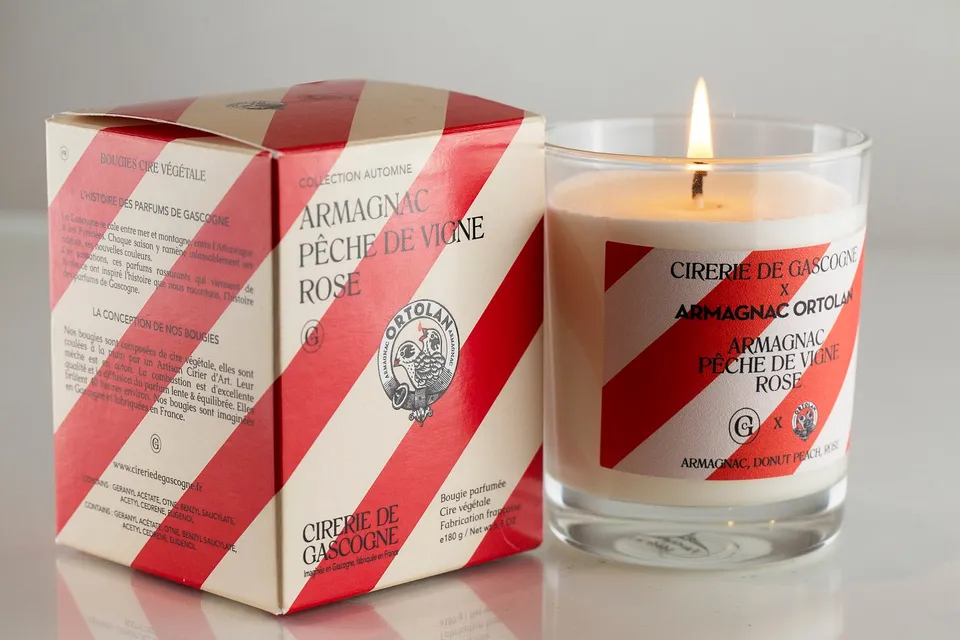 cirerie-de-gascogne-ortolan-armagnac-p-che-de-vigne-rose-bougie-parfum-e image 1