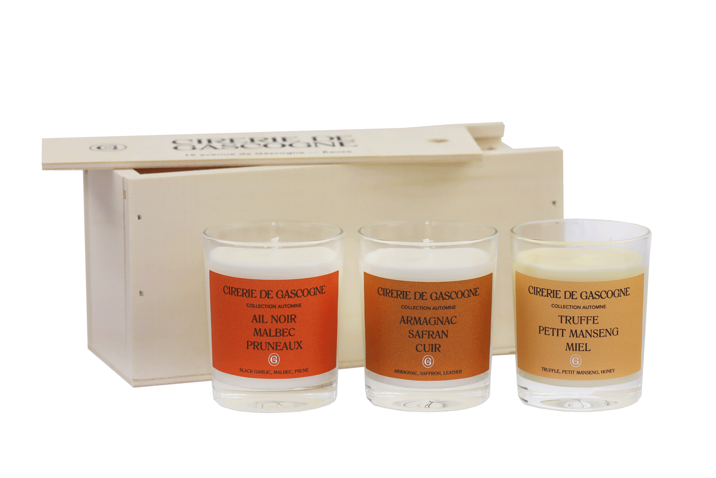 cirerie-de-gascogne-coffret-bois-3-bougies-parfum-es-80-g-collection-automne image 2