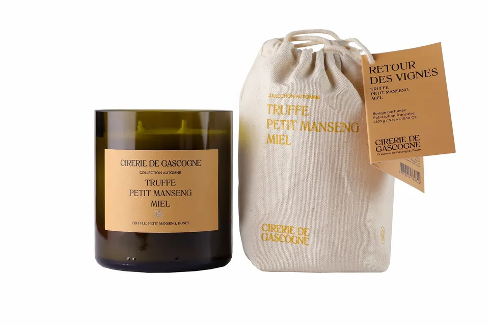 cirerie-de-gascogne-bougie-cul-de-bouteille-truffe-petit-manseng-miel image 1